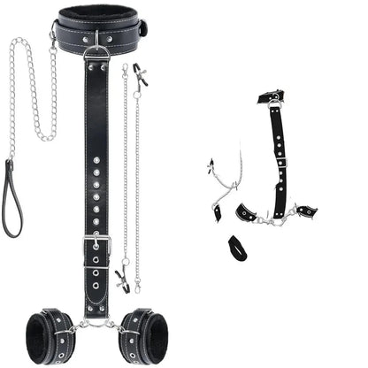 Plush-Lined PU Leather Restraint Set — Collar, Leash & Cuffs