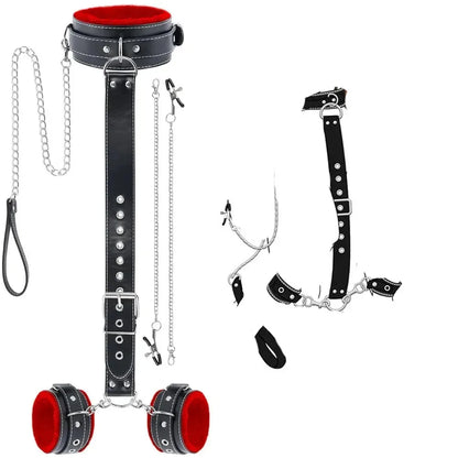 Plush-Lined PU Leather Restraint Set — Collar, Leash & Cuffs