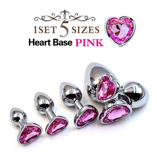 5-Piece Heart Crystal Metal Anal Plug Set