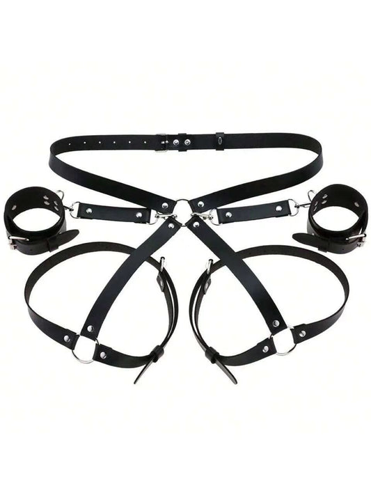 Leather BDSM Kit Body Harness Cuffs