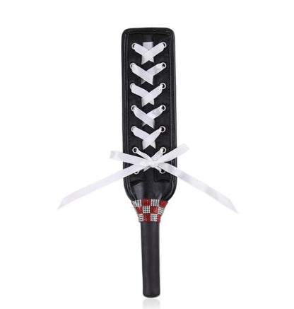 Leather Spanking Paddle Adult Paddle Whip with Ribbon and Metal Eyelets Role Play Paddle Toys