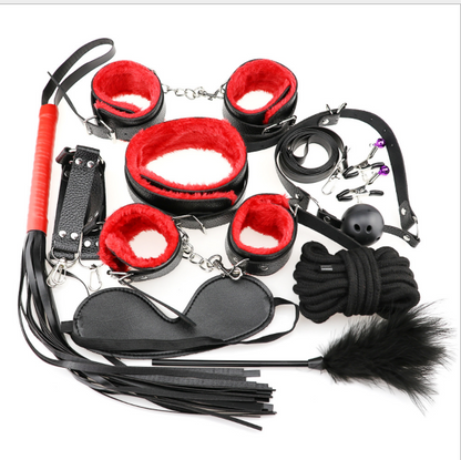 10 Pcs/set Sexy Lingerie PU Leather BDSM Sex Bondage Set Hand Cuffs Footcuff Whip Rope Blindfold Erotic Sex Toys