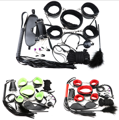 10 Pcs/set Sexy Lingerie PU Leather BDSM Sex Bondage Set Hand Cuffs Footcuff Whip Rope Blindfold Erotic Sex Toys