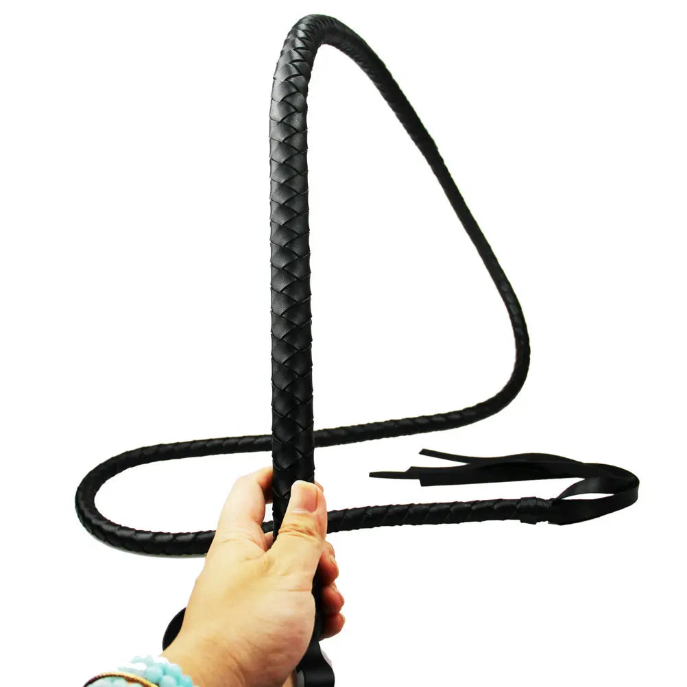 Long Faux-Leather Braided Riding Whip — 200cm