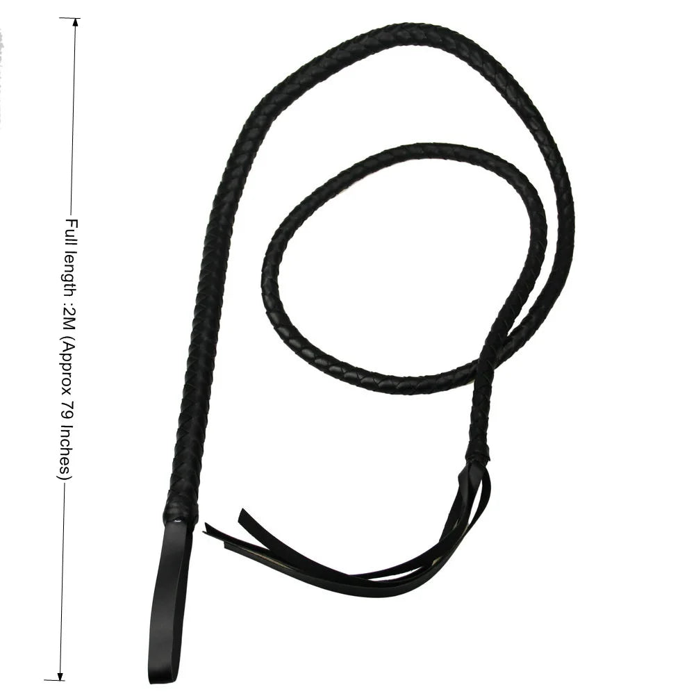 Long Faux-Leather Braided Riding Whip — 200cm
