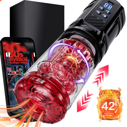 Heated Telescopic Pocket Pussy – Male Masturbator Stroker Cup with LED Display