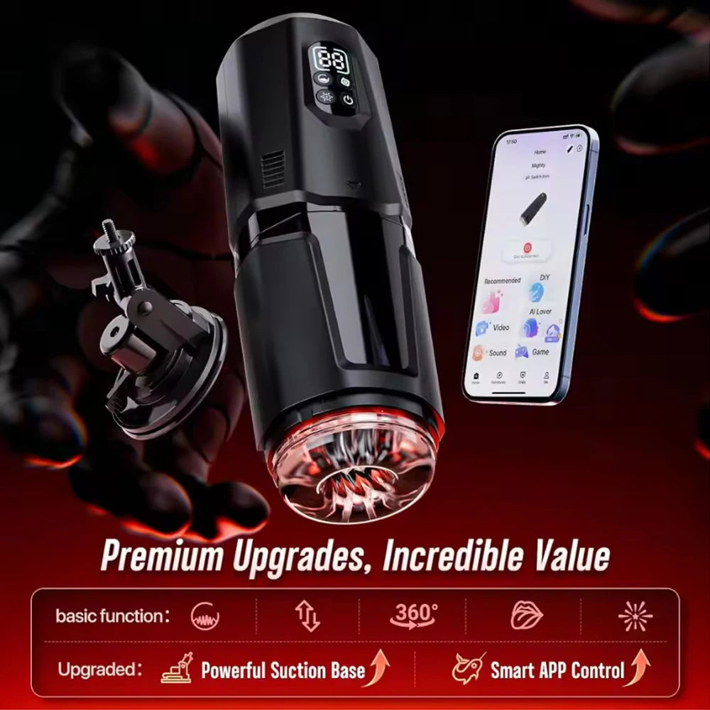 AI-Sync Automatic Thrusting Male Masturbator – 360° Rotating Stroker Cup with App Control