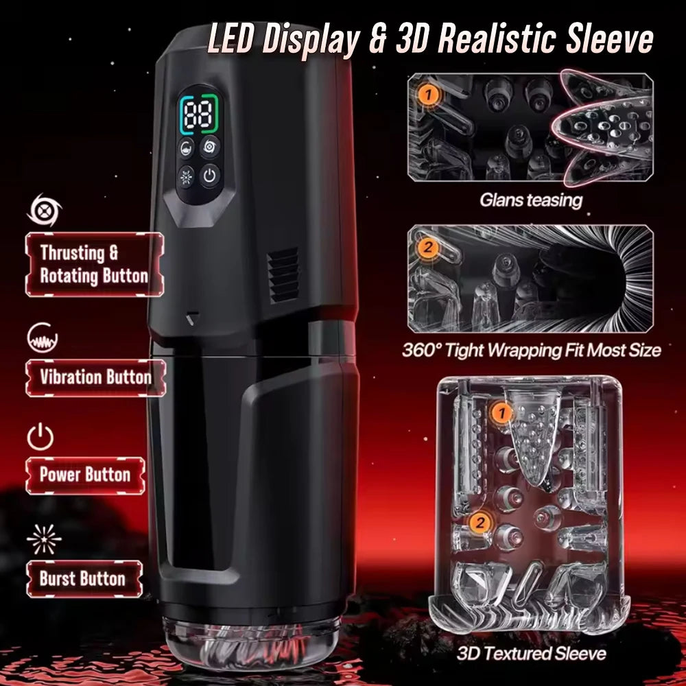 AI-Sync Automatic Thrusting Male Masturbator – 360° Rotating Stroker Cup with App Control