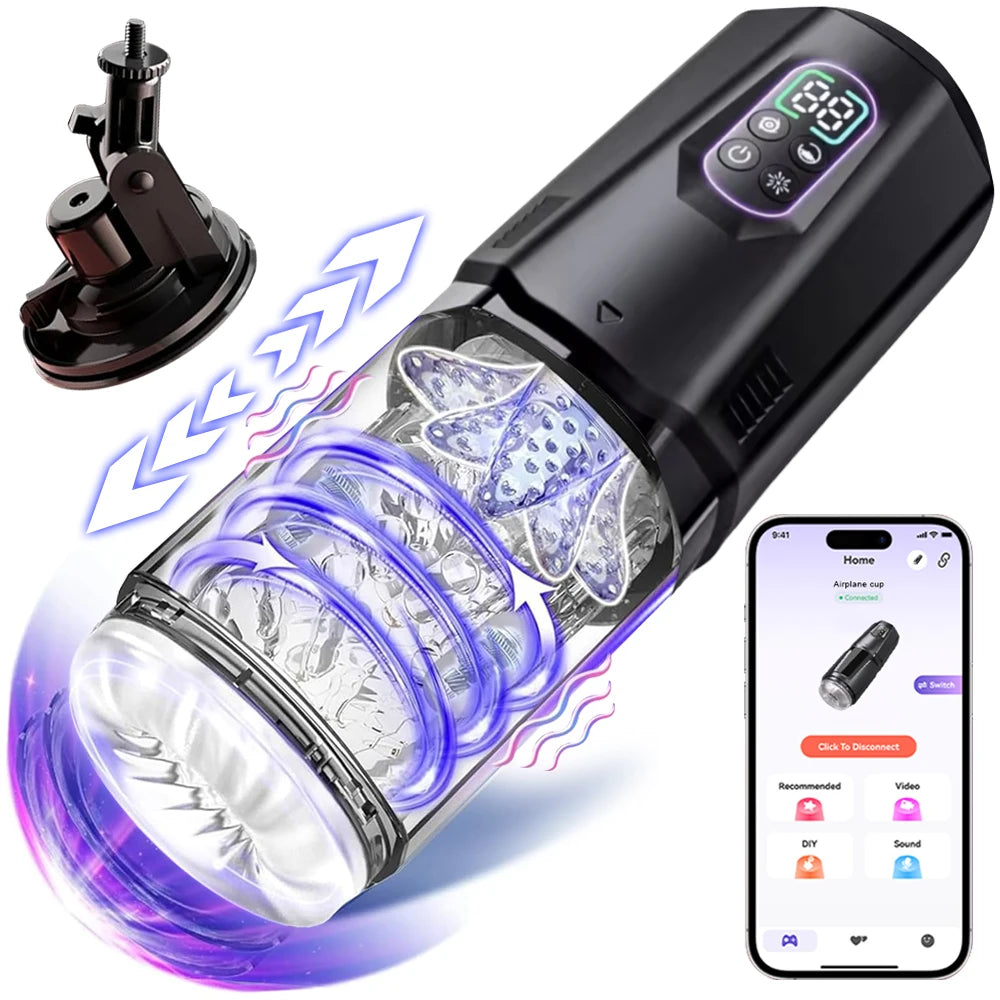 AI-Sync Automatic Thrusting Male Masturbator – 360° Rotating Stroker Cup with App Control