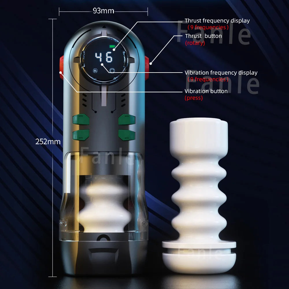 Heated Telescopic Pocket Pussy – Male Masturbator Stroker Cup with LED Display