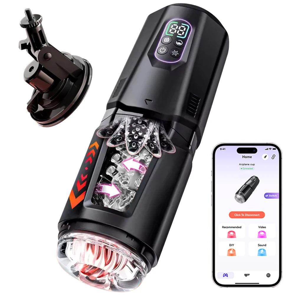 AI-Sync Automatic Thrusting Male Masturbator – 360° Rotating Stroker Cup with App Control