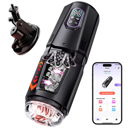 AI-Sync Smart App Male Masturbator – Automatic Thrusting & Rotating Stroker with Suction Base