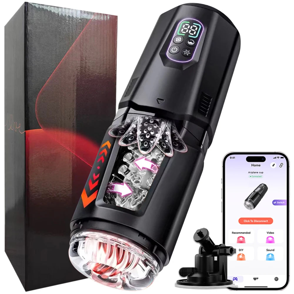 AI-Sync Automatic Thrusting Male Masturbator – 360° Rotating Stroker Cup with App Control