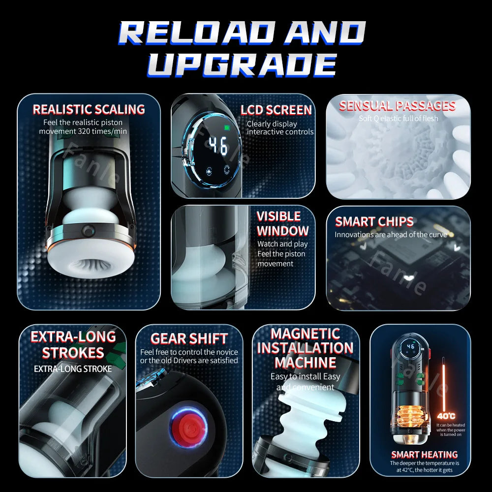 Heated Telescopic Pocket Pussy – Male Masturbator Stroker Cup with LED Display